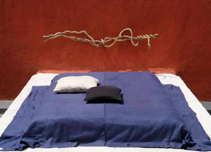 Duvet Navy Blue Silk & French Black Linen